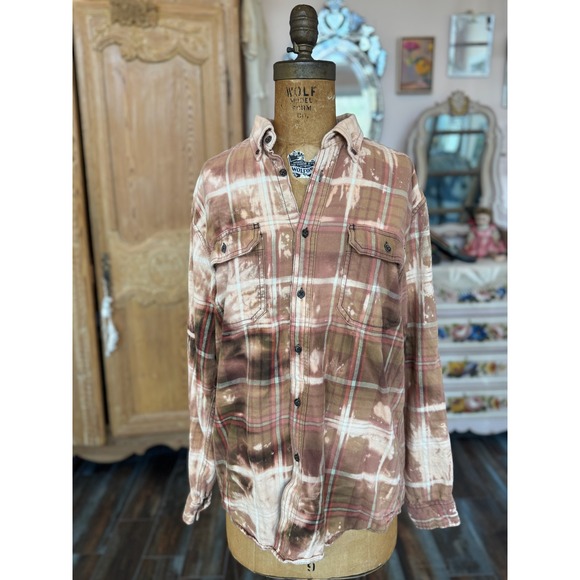 Upcycled Flannel Lead With Grace Fairy Patch Bleach Dye Boho Shirt Medium - Picture 7 of 7